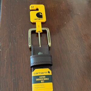 Carhartt Men’s Belt Brown Leather Engraved Buckle 42” adjustment holes 5 NWT
